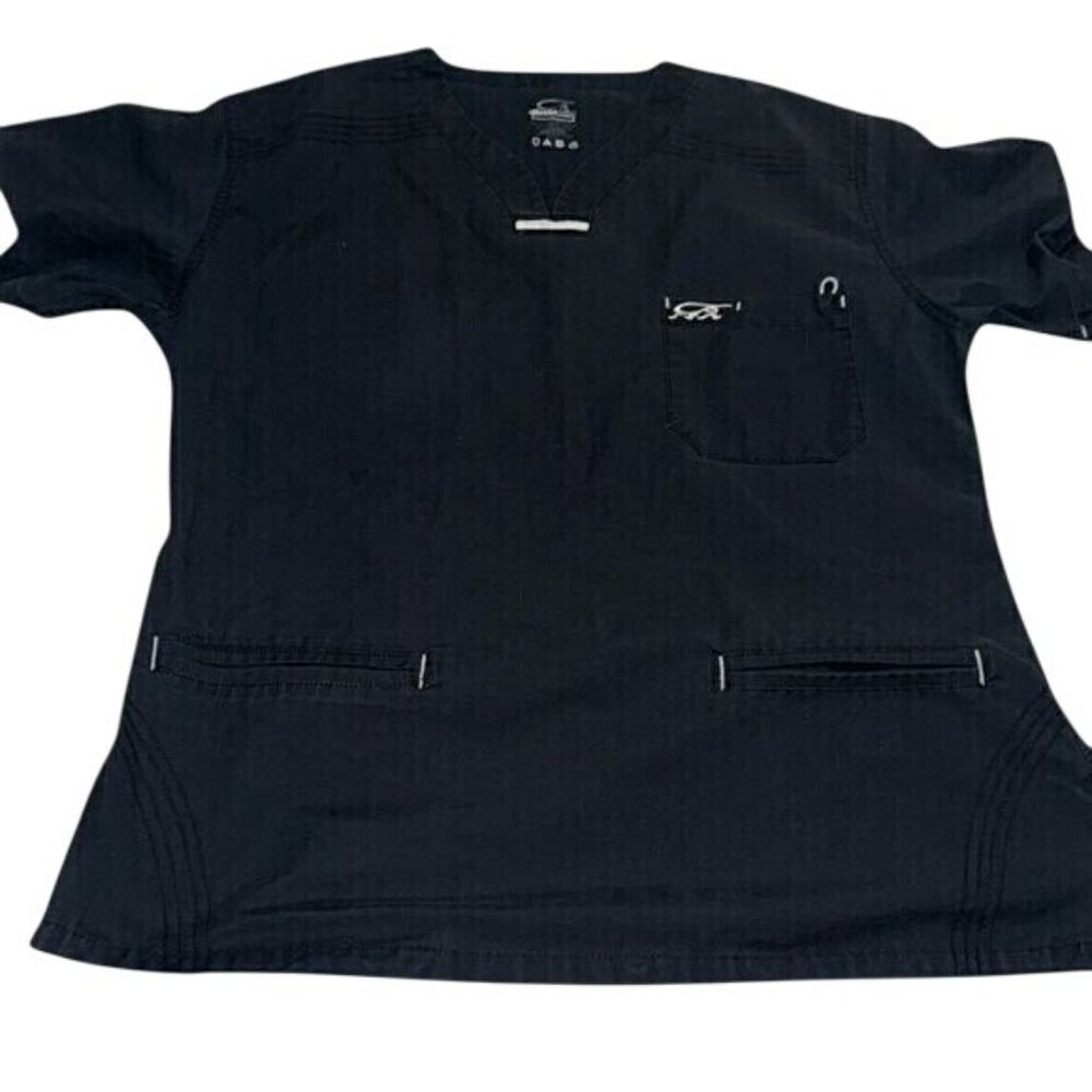 IguanaMed Black Scrub Top With Pockets Womens Size M Cotton Blend